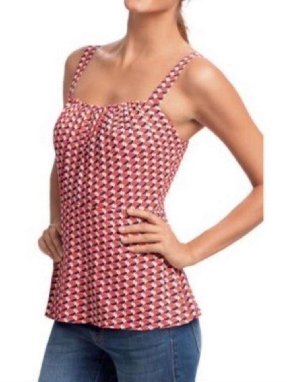 CAbi Orange Geographic Print Top